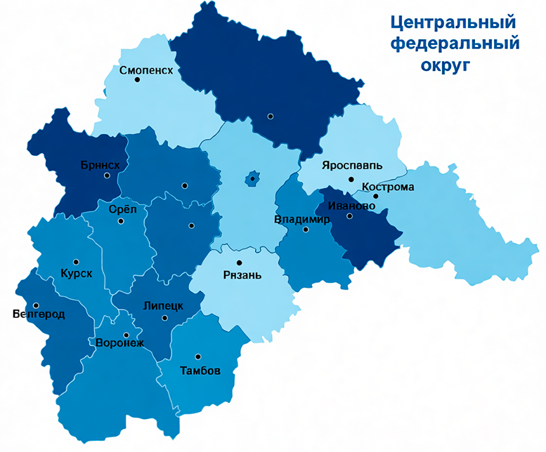 Карта Центрального федерального округа